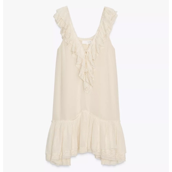 Ruffled Lace Dress ZW Collection, Ecru, Zara, M, NWT - Picture 5 of 14